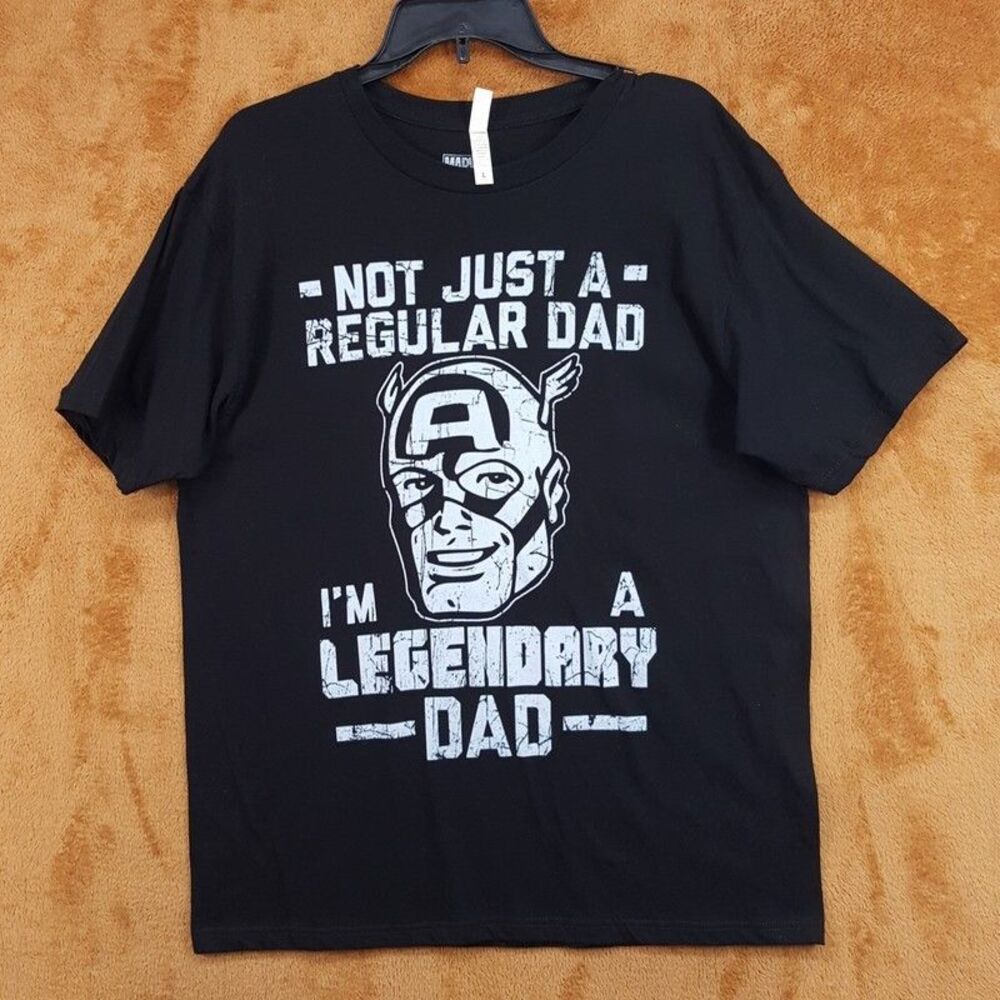 Marvel Shirt Mens Large Black Pullover Crew Captain American Legendary Dad